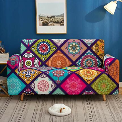Morbuy Stretch Sofa Covers 2 seater, Non Slip Mandala Printed Couch Covers Sofa Slipcovers, Washable Furniture Protector Sofa Cover with 1 Sticky