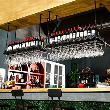 Fashion Creative Wine Cup Rack Upside Down Goblet Wrought Iron Hanger Stem Ware Holder J1116, PIBM, Black, 60 * 35cm