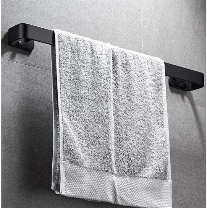 Simple Shelf, Towel Storage Bath Towel Rail Single Towel Bar Forspace Aluminum Black Anodized Single Rod Wide Side Structure Wall-Mounted Towel R