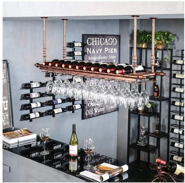 EMISOO Hanging wine bottle rack decoration,Wine rack wine glass rack, upside down home bar creative goblet rack (Color : Black, Size : 80 * 30cm)