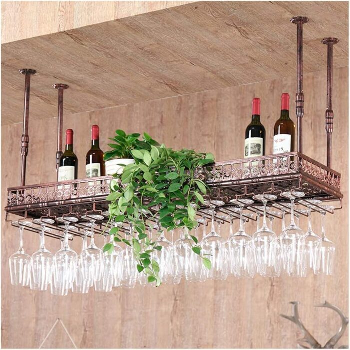 Wine racks Home/Bar Retro Metal Vintage with Glass Holder, Wall Mounted Hanging Wine Bottle Holder, Adjustable Industry Wine Shelf, for Cabinet B