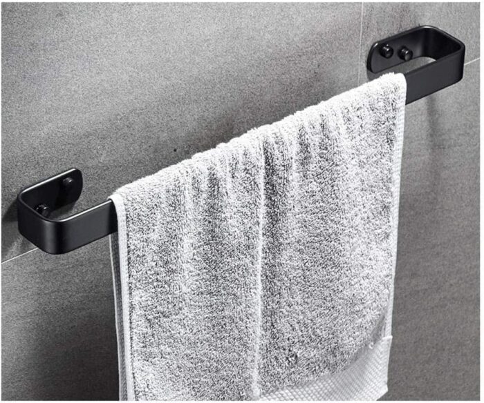 Simple Shelf, Towel Storage Bath Towel Rail Single Towel Bar Forspace Aluminum Black Anodized Single Rod Wide Side Structure Wall-Mounted Towel R