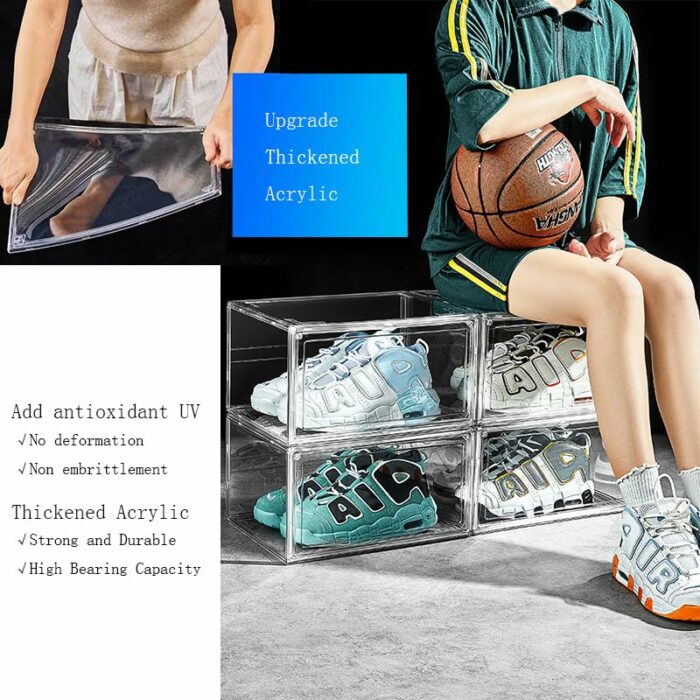 MECC 6 Pack Shoe Boxes, 360° Clear Transparent Stackable Shoe Box with Lids，14.5x11x7.8in Acrylic Sneaker Storage Organizer,Large Display Case Co