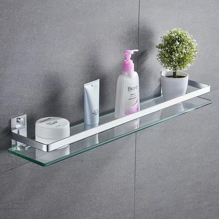 Melairy Bathroom Glass Shelf Tempered Glass Rectangular Extra Thick Aluminum Silver Sand Sprayed Wall Mounted 25CM