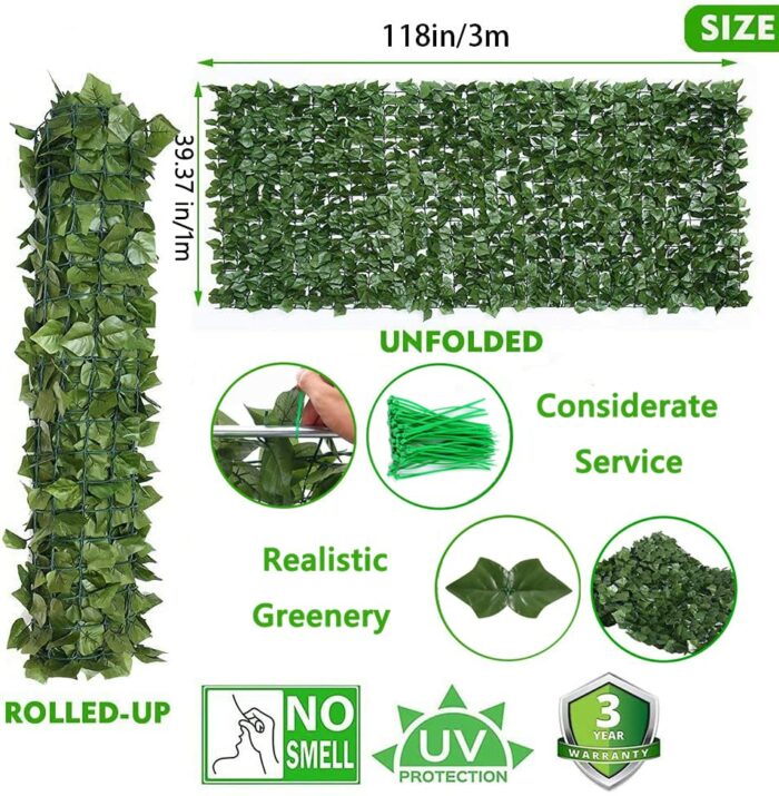 Artificial Ivy Privacy Fence, 300 x 100 cm, Artificial Plants Privacy Screen and Artificial Ivy Decoration for Garden screening Privacy Protectio