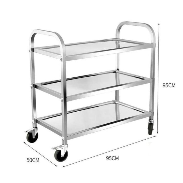 DSHGDJF Stainless Steel 3 Shelf Cart Kitchen Trolley Commercial Food Catering w/Wheels