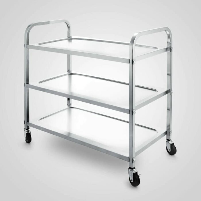 DSHGDJF Stainless Steel 3 Shelf Cart Kitchen Trolley Commercial Food Catering w/Wheels