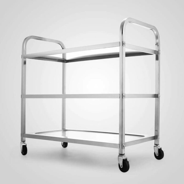 DSHGDJF Stainless Steel 3 Shelf Cart Kitchen Trolley Commercial Food Catering w/Wheels