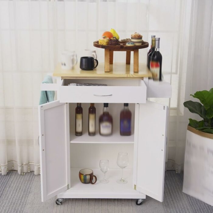 GRETD Furniture Storage Cabinet Mobile Double Door Kitchen Cabinet with Spice Rack and Towel Counter Organizer