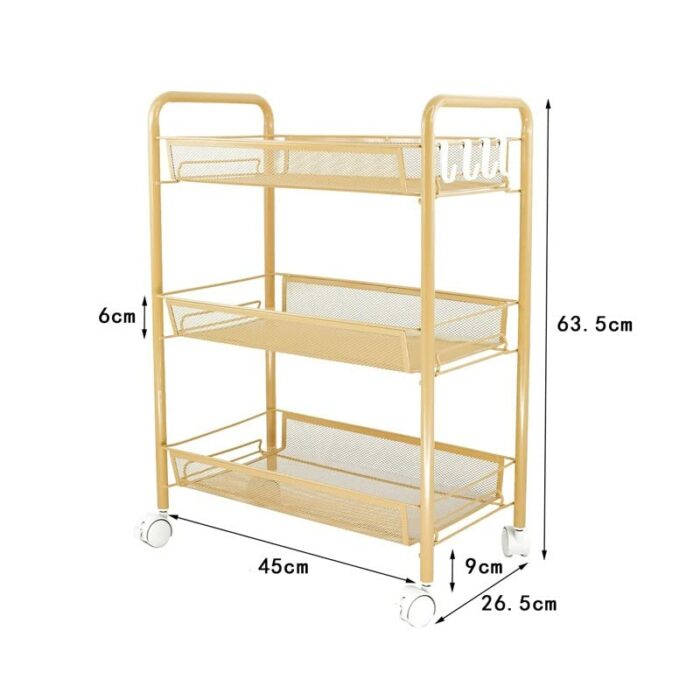 FGHOEV Kitchen Bathroom Bathroom Shelving Trolley With Wheel Three-layer Storage Rack With Hook Trolley (Color : Argento, Size : Light Grey)