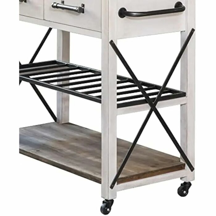 GRETD Brown Kitchen Cart, Coffee Bar And Microwave Stand, Island On Wheels With Storage, Wood And Metal