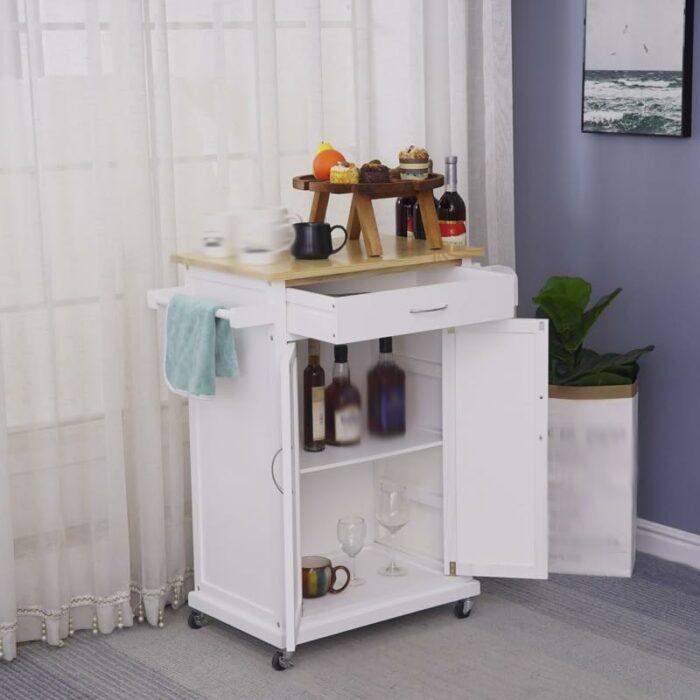 GRETD Furniture Storage Cabinet Mobile Double Door Kitchen Cabinet with Spice Rack and Towel Counter Organizer