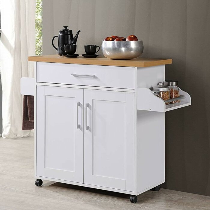 GRETD Furniture Storage Cabinet Mobile Double Door Kitchen Cabinet With Spice Rack and Towel Counter Organizer