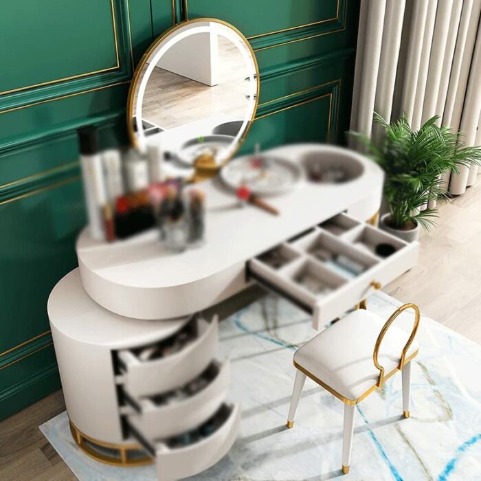 n/a Multi-drawer Dressing Table LED Light Vanity Table and Chair Set Combination Dressing Table