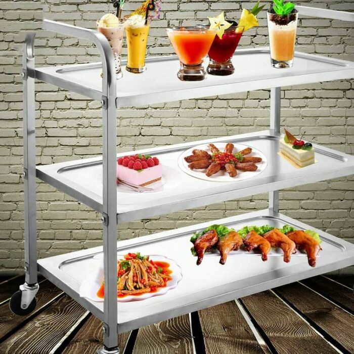 DSHGDJF Stainless Steel 3 Shelf Cart Kitchen Trolley Commercial Food Catering w/Wheels