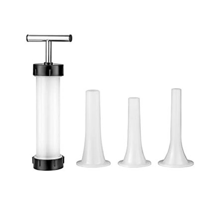 Sausage Stuffer,Hanheld Manual Sausage Maker with 3 Size Filling Nozzles Attachment,Food Grade Meat Stuffing Filler for Household Use(White)