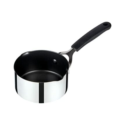 Prestige Made To Last Stainless Steel Milk Pan with Pouring Lip 14cm - Non Stick Milk Pan Induction Hob Suitable with Easy Grip Silicone Handles,