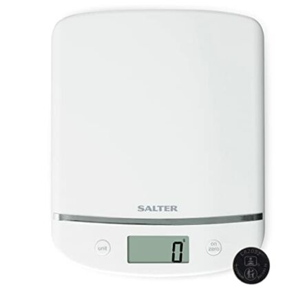 Salter 1056 WHDREU16 Digital Kitchen Scale – Electronic Food Weighing Scale For Baking/Cooking, Measures Liquids/Fluids, Easy Read LCD Display, S