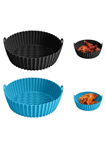 SRESAK 2Pcs Silicone Air Fryer Liners 7.8" for 4 to 8QT-Reusable Air Fryer Silicone Liners Pots-BPA Free Heat Resistant Air Fryer Basket Trays-Ea