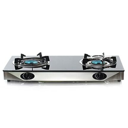 NJ NGB-S2 Indoor Gas Stove - 2 Burner Portable Gas Hob LPG Cooker Cooktop for Caravan Black Glass Freestanding Table Top for Home Kitchen Camping