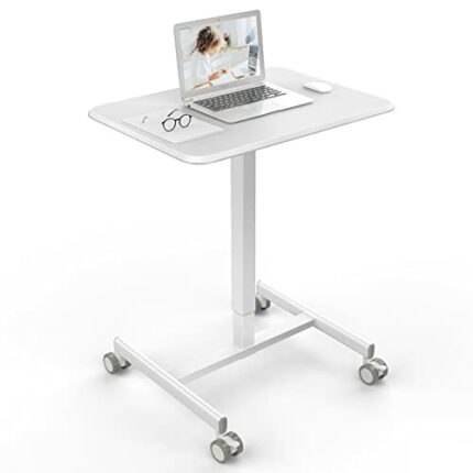 dumos Mobile Standing Home Office Desk, Wood, White