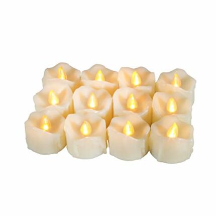 12 PCS Flameless Dripping Wax LED Candles Battery Operated with Timer / 6 Hours On and 18 Hours Off Per Cycle, LED Tea Light Candles for Outdoor