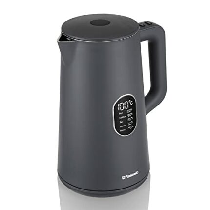 Rasonic Electric Cordless Kettle with Variable Temperature Control (40°C to 100°C), 1.5 Litre, 1800W, with Real-Time Temperature Display, Charcoa
