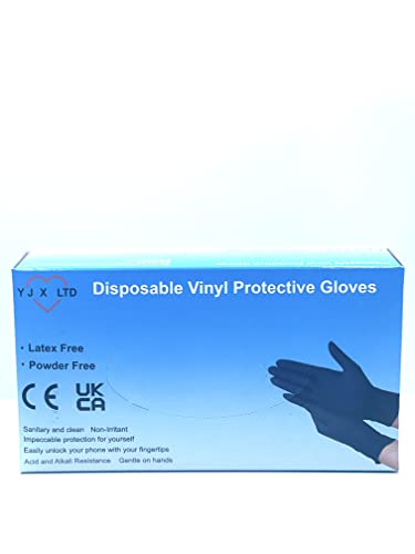 Black Disposable Vinyl Glove, box of 100, Powder Free, Extra Strong, Extra Sensitive, Medical, Food, Cleaning, security