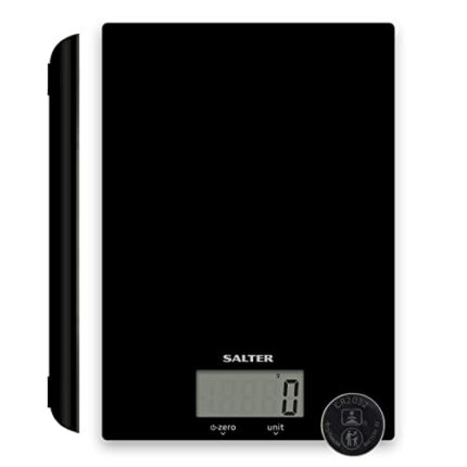 Salter 1170 BKDR Electronic Kitchen Scale - 5kg Capacity Digital Weighing Scale, Slim Design, Easy Clean Glass Platform, Add & Weigh, Measure Liq