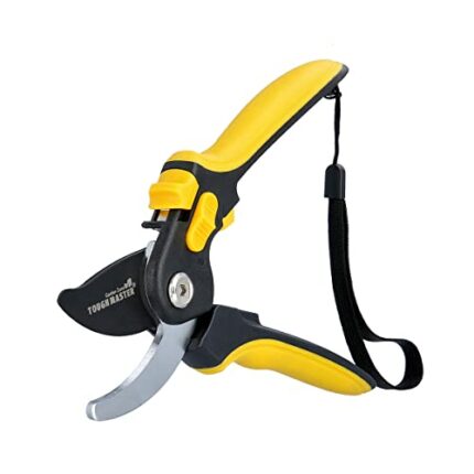 TOUGH MASTER Secateurs Bypass Pruner, Two Blade Opening DIY Non-Stick Wrist Strap, SK5 Steel Blade Teflon Coated Cutting Blade with Safety Lock,