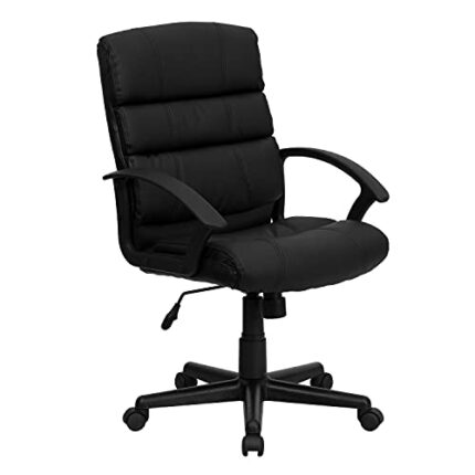 Flash Furniture Mid LeatherSoft Swivel Task Office Chair with Accent Divided Back and Arms, Metal, Black, Set of 1