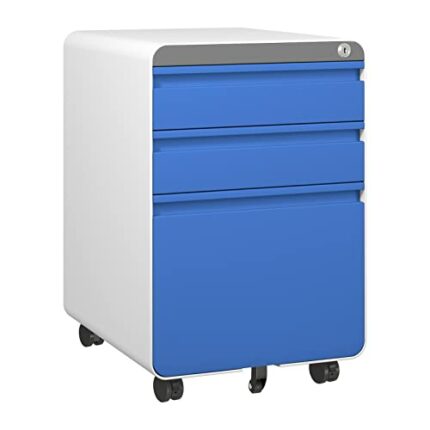 Dripex 3-Drawer Mobile File Cabinet for A4 File, Lockable Rolling Metal Vertical Filling File Cabinet with Hanging File Frame and Anti-tilt Desig