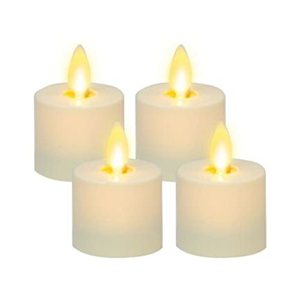 Luminara Set of 4 Moving Flame LED Tealight Smooth Matte Finish Plastic LED Tea Light, Battery Operated Remote Ready - Pearl Ivory (3.5 Wide x 5