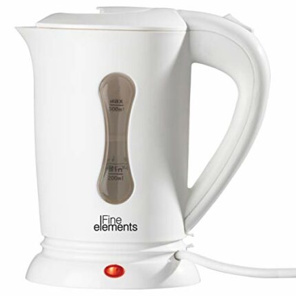 Deawoo 0.5L Plastic Travel Kettle with Auto Cut Off, Boil Dry Protection, Two White Cups Included, Lightweight and Portable with Concealed Heatin