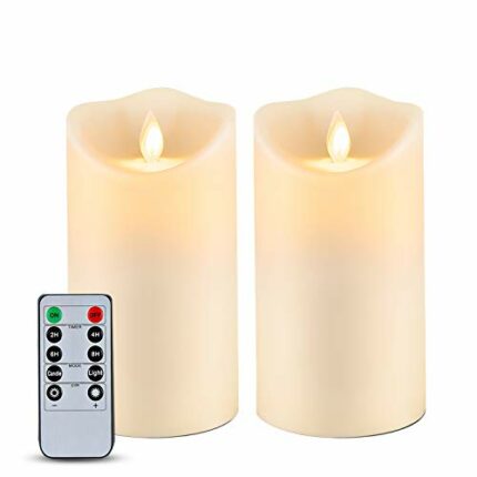 Homemory 6” x 3.25” Outdoor Waterproof Flameless, Flickering Moving Flame LED, Battery Operated Candles with Remote and Timers, Ivory Frosted Pla