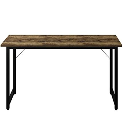 DINGZZ Office Table A Simple Industrial Style Computer Desk Home Office Writing Desk Black Metal Frame Charcoal Wood Color