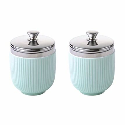 BIA International - Porcelain Egg Coddler - Set of 2 Celadon Green Egg Poachers with an Embossed Fluted Design, Kitchen Utensil and Egg Multi Coo