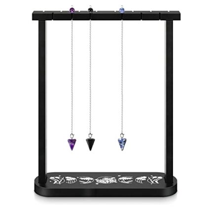 Wooden Crystal Display Shelf Bobo Phase Crystal Holder for Stones Rocks Crystal Shelf with 3 Pieces Crystal Pendants Wood Crystal Display Stand R