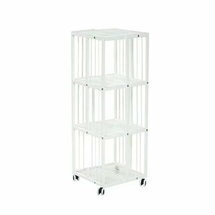 VERAMY 4 Tier Metal Bookshelf With Wheels Rotating Bookshelf 360° Display Cubic Book Shelf Floor Standing Bookcase Storage Rack Utility Organizer