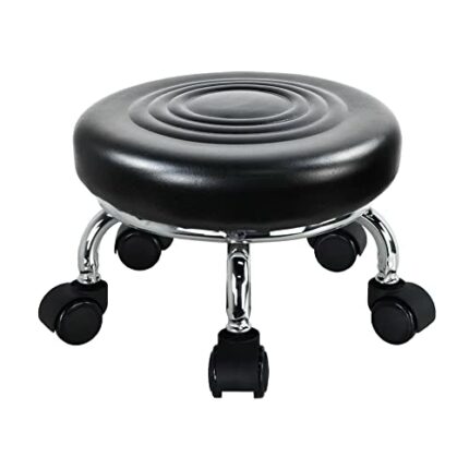 WKWKER Modern Roller Seat PU Leather Low Round Rolling Stool Swivel Small Stool with Universal Caster Wheels for Home Office Garage Shop Fitness