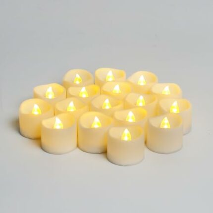 Battery Tea lIghts Candles (24 Pack) - Warm White Realistic and Bright Flickering Battery Operated Tea Lights Candles - Beautiful Flamlessless LE