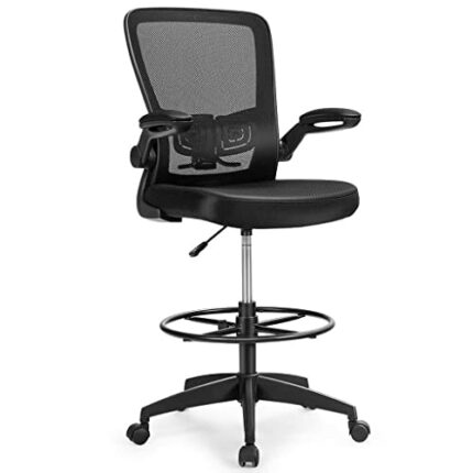 DINGZZ Drafting Chair Tall Office Chair Adjustable Height w/Lumbar Support Flip Up Arms