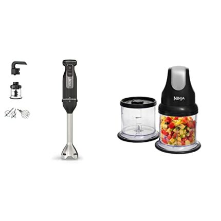 Ninja Foodi 3-in-1 Hand Blender, Hand Mixer & Chopper [CI100UK] 850W, Black & Professional Chopper [NJ1002UKBK] Stackable, 200W, Black