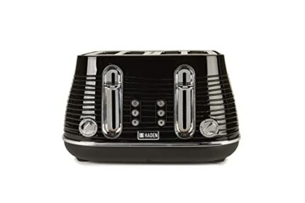 Haden Devon Black Toaster 4 Slice - Dual Control Browning Settings - 4 Slice Toaster with Wide Slots - Black Toaster with Defrost, Reheat And Can
