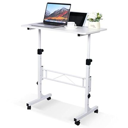 KLSMYHOKI Standing Desk Height Adjustable Mobile Stand Up Desk Portable Laptop Desk Small Rolling Desk Work Desk for Home Office (Black)