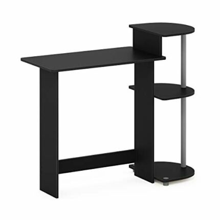Furinno Compact Computer Desk, Study Desk with Shelves, Black/Grey, 99 (W) x 85.3 (H) x 39.4 (D) cm