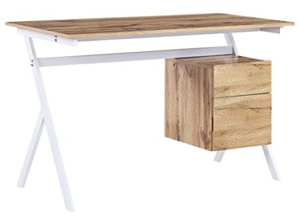 Beliani Home Office Desk Drawer Cabinet Storage 120 x 60 cm Light Wood White Ashland