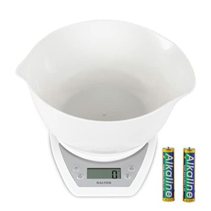 Salter 1024 WHDR14EU16 Dual Pour Electronic Scale with Mixing Bowl, Wide/Narrow Spouts, 2 Litre Bowl, Measures Liquids/Fluids, Add & Weigh, Easy