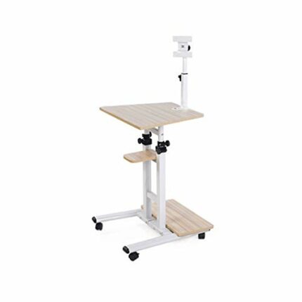 WALNUT Height Adjustable Sit Stand Workstation, Mobile Standing Desk, Rolling Presentation Cart, Stand Up Computer Desk with Dual Surface for Hom