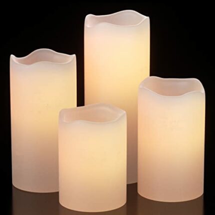 Eldnacele Outdoor Waterproof Flameless Candles with 6 Hours Timer, Battery Operated White LED Pillar Candles for Garden Wedding Party Lanterns De